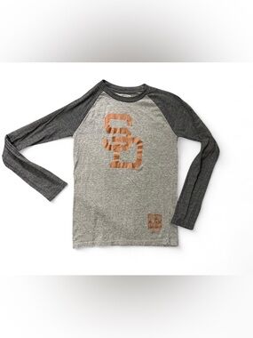 Mitchell & Ness Heather Gray Raglan Long-Sleeve Tee with Copper Logo